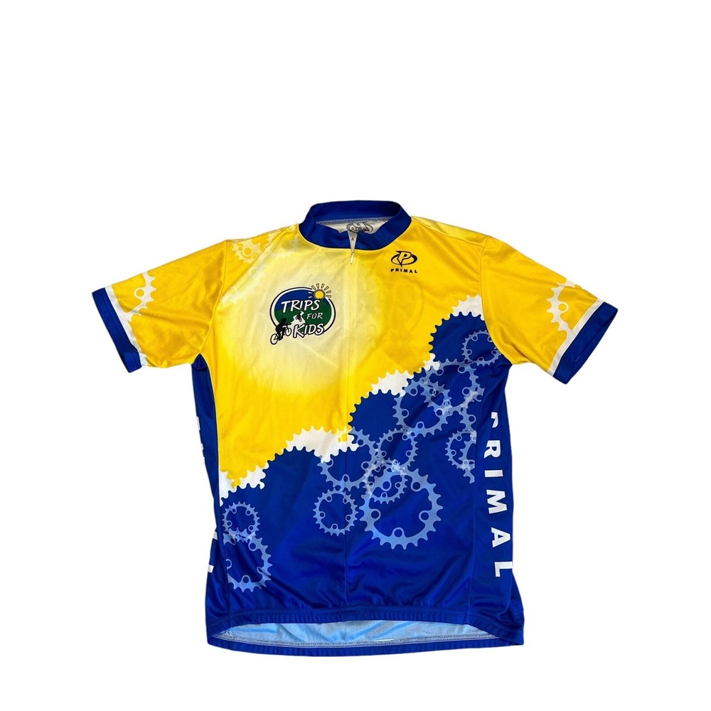 Primal "Trips For Kids" Yellow/Blue/Wh Cycling 3/4Zip Back Pockets Jersey SizeXL